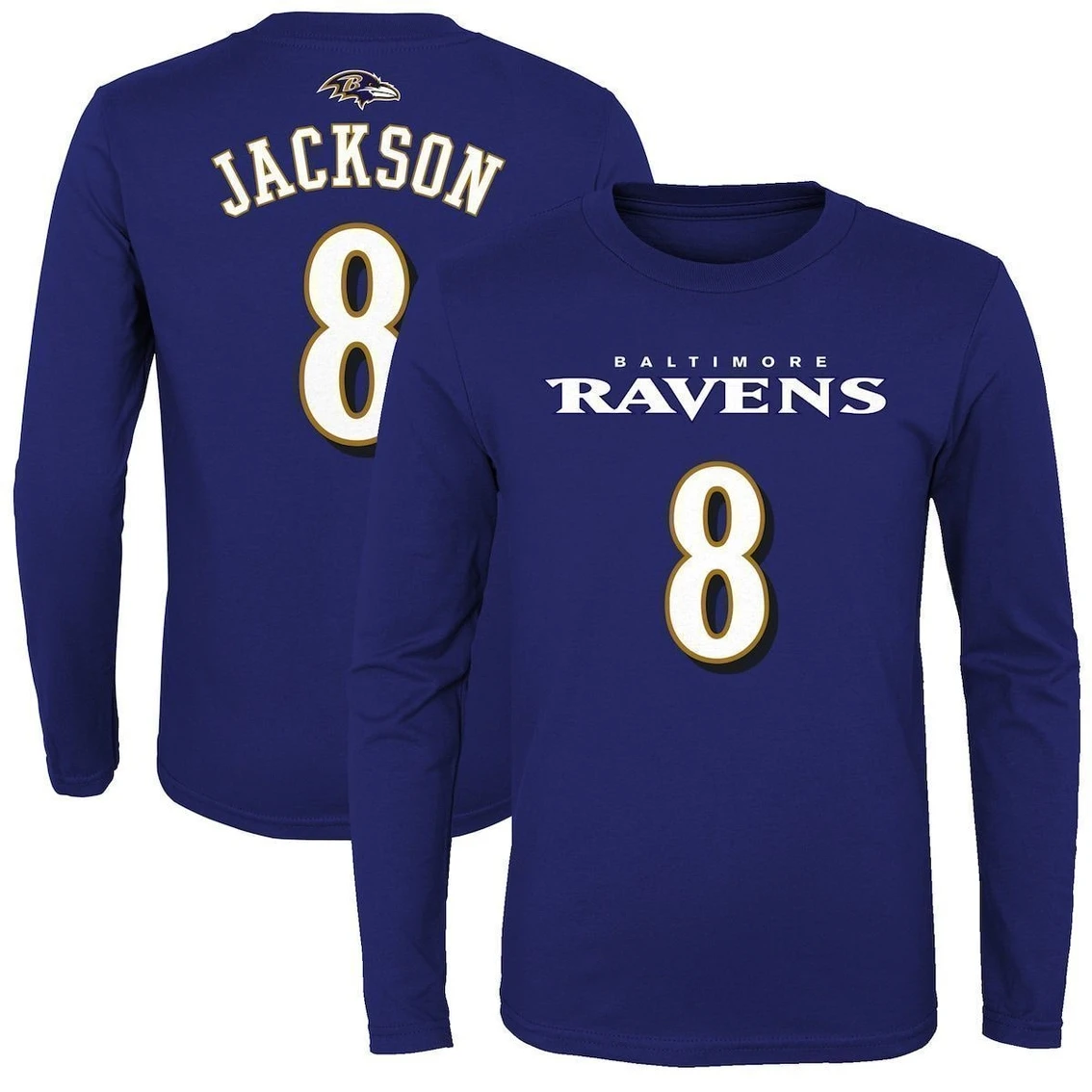 Outerstuff Youth Lamar Jackson Purple Baltimore Ravens Mainliner Name & Number Long Sleeve T-Shirt 4 Outerstuff Youth Lamar Jackson Purple Baltimore Ravens Mainliner Name & Number Long Sleeve T-Shirt - Image 2