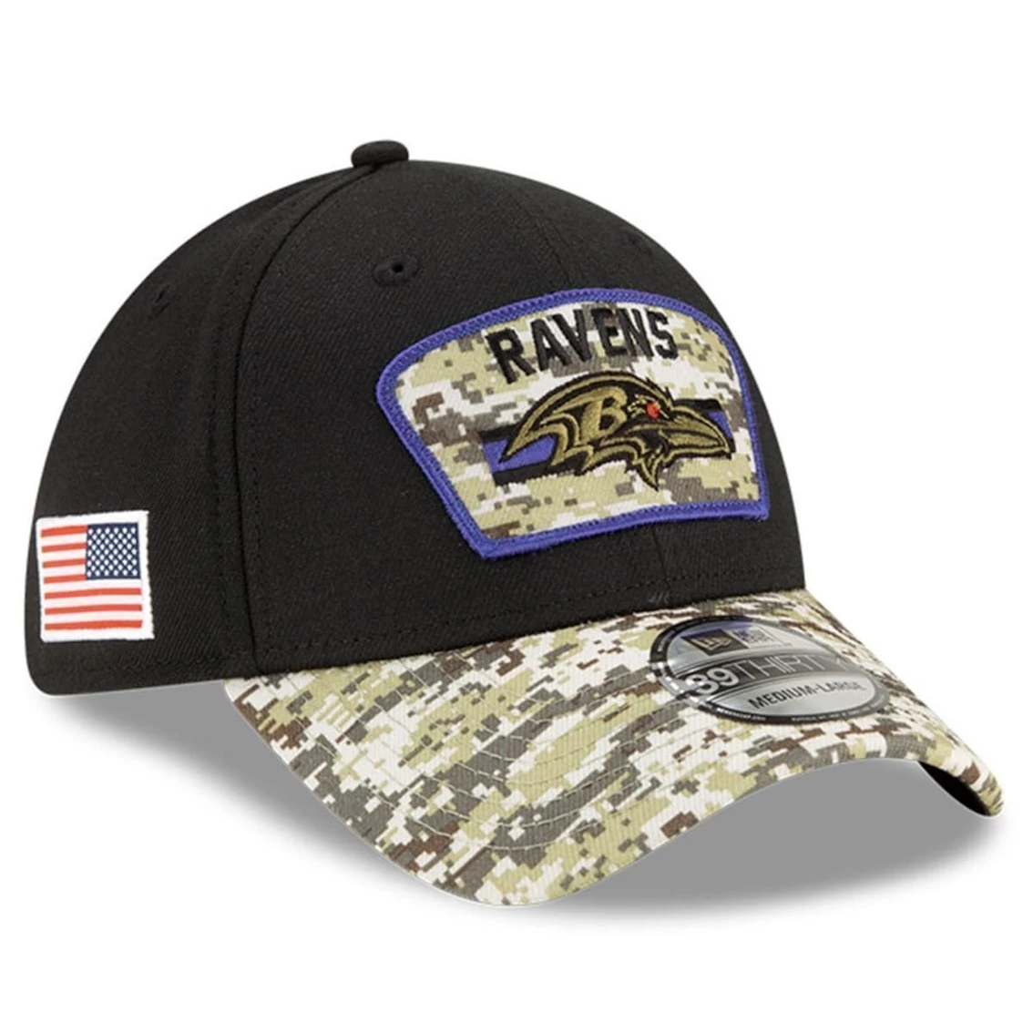 Men's New Era Black/Camo Baltimore Ravens 2021 Salute To Service 39THIRTY Flex Hat 3 Men's New Era Black/Camo Baltimore Ravens 2021 Salute To Service 39THIRTY Flex Hat