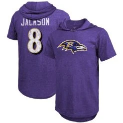Majestic Threads Men's Threads Lamar Jackson Purple Baltimore Ravens Player Name & Number Tri-Blend Hoodie T-Shirt