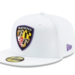 New Era Men's White Baltimore Ravens Shield Omaha 59FIFTY Fitted Hat