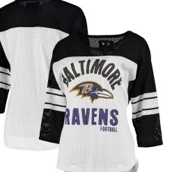 Women's G-III 4Her By Carl Banks White/Black Baltimore Ravens First Team Three-Quarter Sleeve Mesh T-Shirt