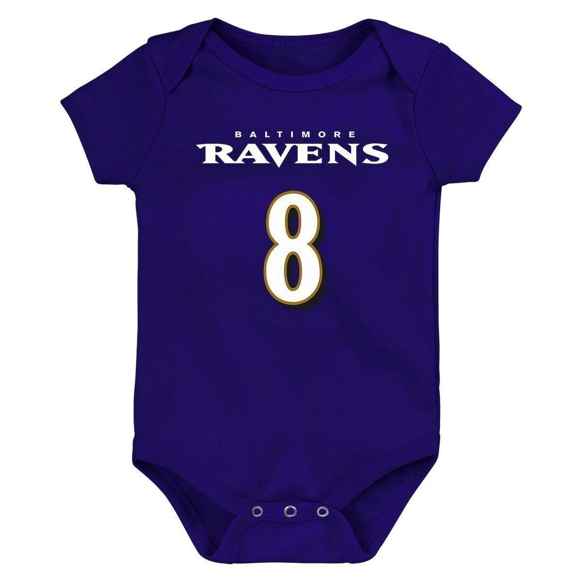 Outerstuff Infant Lamar Jackson Purple Baltimore Ravens Mainliner Name & Number Bodysuit 5 Outerstuff Infant Lamar Jackson Purple Baltimore Ravens Mainliner Name & Number Bodysuit - Image 3