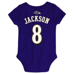 Outerstuff Infant Lamar Jackson Purple Baltimore Ravens Mainliner Name & Number Bodysuit 9 Outerstuff Infant Lamar Jackson Purple Baltimore Ravens Mainliner Name & Number Bodysuit -Mitchell & Ness store DSCO1136764727 2729 ALT3