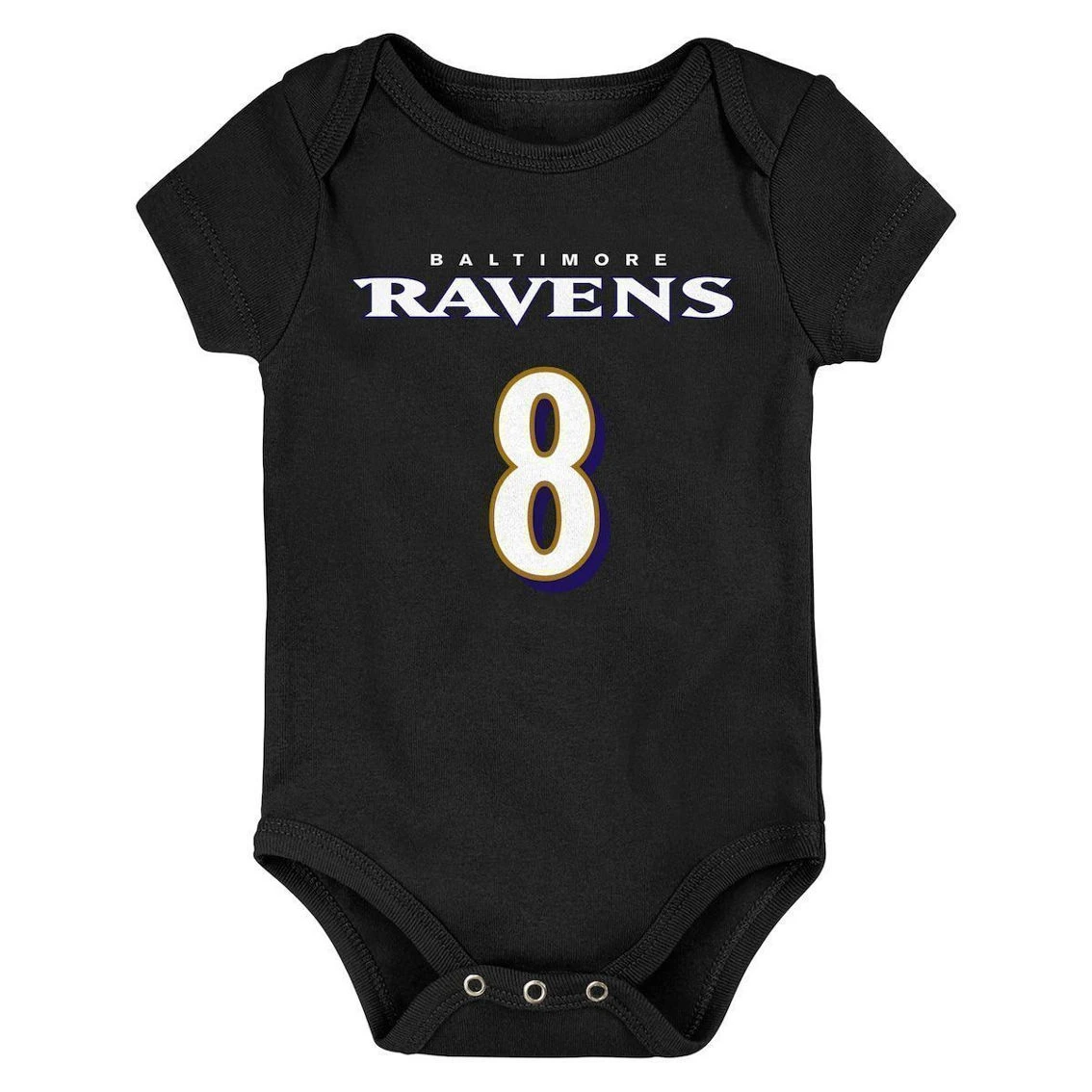 Outerstuff Infant Lamar Jackson Black Baltimore Ravens Mainliner Name & Number Bodysuit 5 Outerstuff Infant Lamar Jackson Black Baltimore Ravens Mainliner Name & Number Bodysuit - Image 3