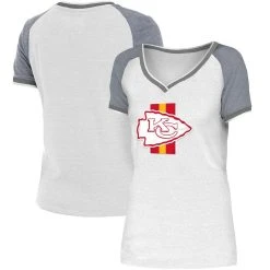 New Era Women's White/Gray Kansas City Chiefs Training Camp Raglan V-Neck T-Shirt