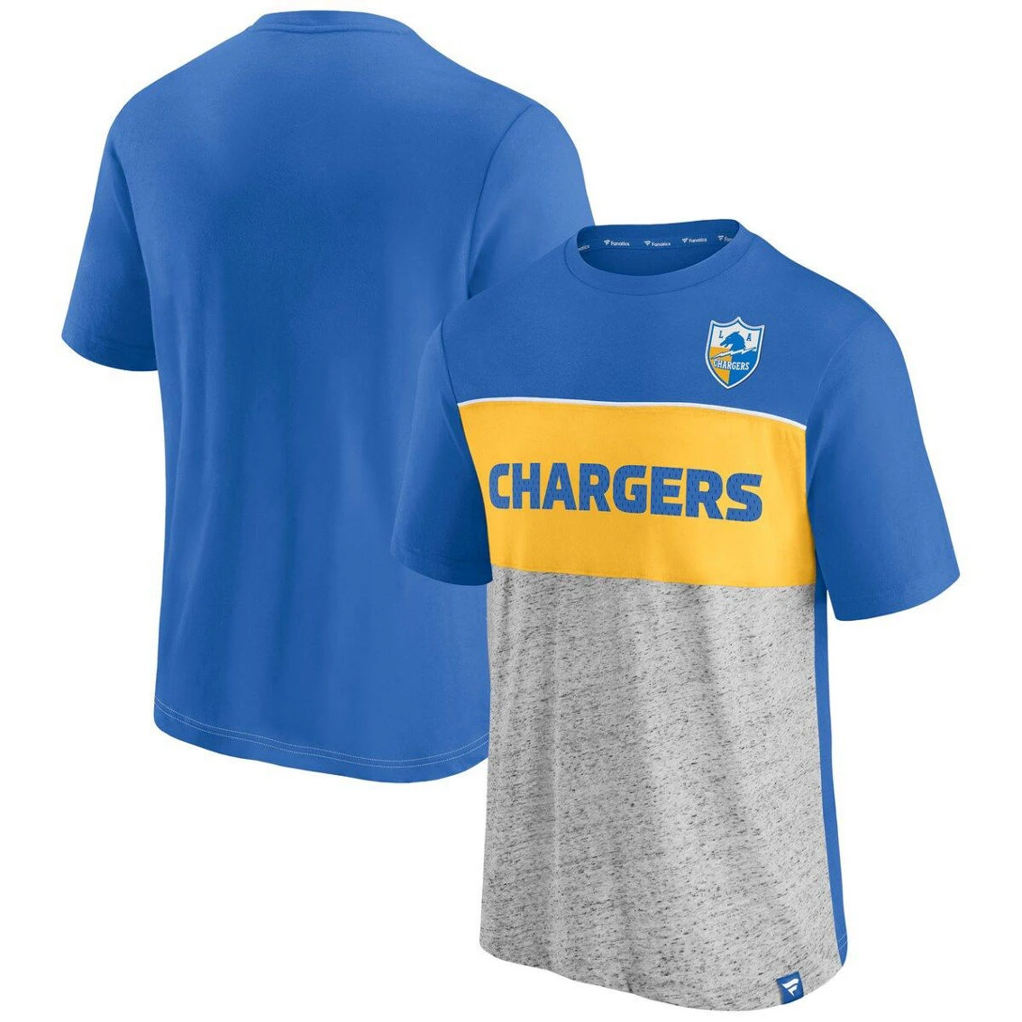 Fanatics Branded Men's Powder Blue/Heathered Gray Los Angeles Chargers Throwback Colorblock T-Shirt 4 Fanatics Branded Men's Powder Blue/Heathered Gray Los Angeles Chargers Throwback Colorblock T-Shirt - Image 2