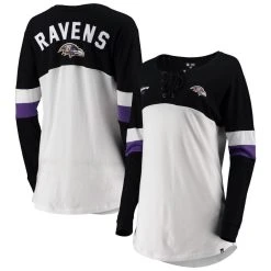 Women's New Era White/Black Baltimore Ravens Athletic Varsity Lace-Up V-Neck Long Sleeve T-Shirt