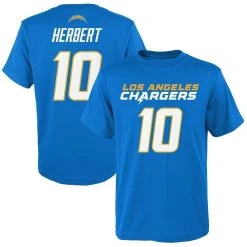 Outerstuff Youth Justin Herbert Powder Blue Los Angeles Chargers Mainliner Player Name & Number T-Shirt
