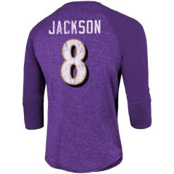 Majestic Threads Men's Lamar Jackson Purple Baltimore Ravens Team Player Name & Number Tri-Blend Raglan 3/4-Sleeve T-Shirt -Mitchell & Ness store DSCO1136771635 2729 ALT3