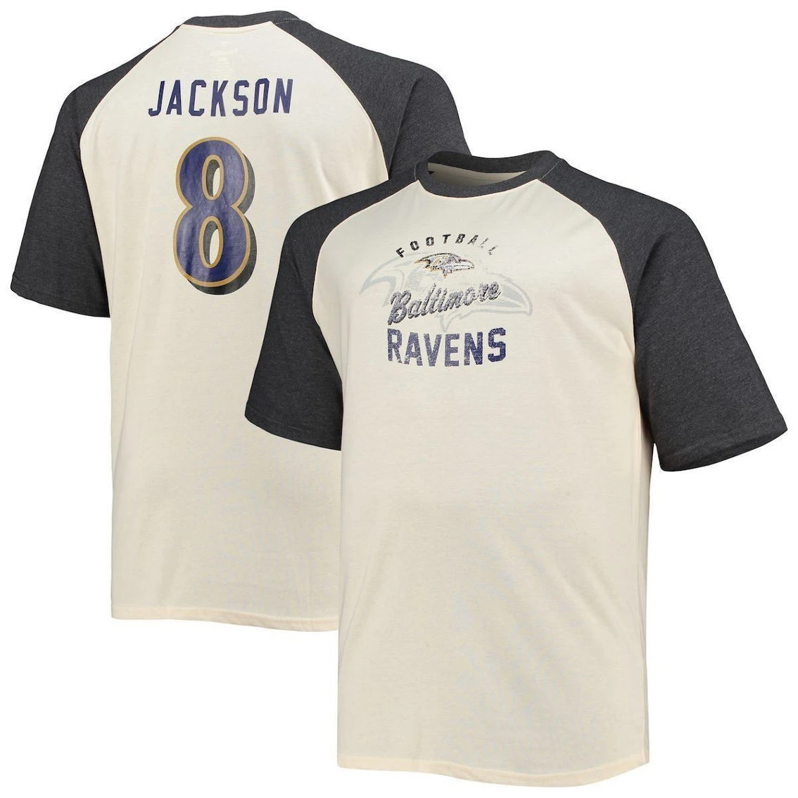 Profile Men's Lamar Jackson Oatmeal Baltimore Ravens Big & Tall Player Name & Number Raglan T-Shirt 3 Profile Men's Lamar Jackson Oatmeal Baltimore Ravens Big & Tall Player Name & Number Raglan T-Shirt