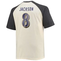 Profile Men's Lamar Jackson Oatmeal Baltimore Ravens Big & Tall Player Name & Number Raglan T-Shirt 9 Profile Men's Lamar Jackson Oatmeal Baltimore Ravens Big & Tall Player Name & Number Raglan T-Shirt -Mitchell & Ness store DSCO1136772651 I5PN ALT3