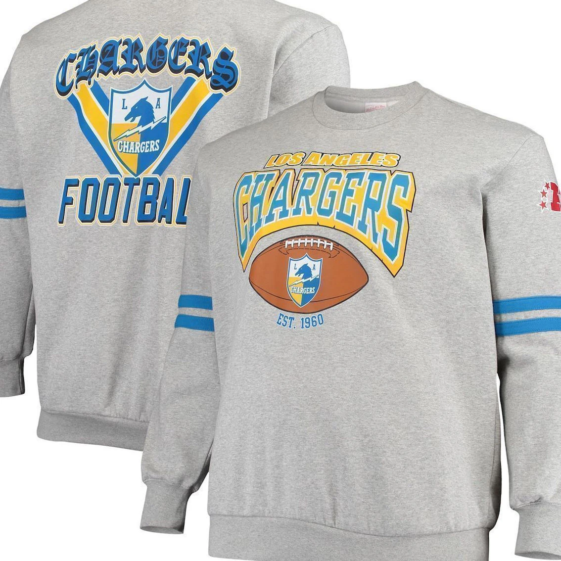 Men's Mitchell & Ness Heathered Gray Los Angeles Chargers Big & Tall Allover Print Pullover Sweatshirt 4 Men's Mitchell & Ness Heathered Gray Los Angeles Chargers Big & Tall Allover Print Pullover Sweatshirt - Image 2
