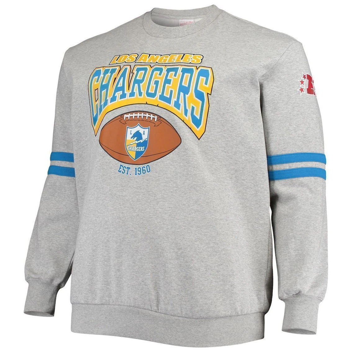 Men's Mitchell & Ness Heathered Gray Los Angeles Chargers Big & Tall Allover Print Pullover Sweatshirt 5 Men's Mitchell & Ness Heathered Gray Los Angeles Chargers Big & Tall Allover Print Pullover Sweatshirt - Image 3
