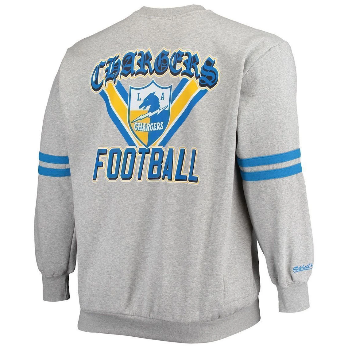 Men's Mitchell & Ness Heathered Gray Los Angeles Chargers Big & Tall Allover Print Pullover Sweatshirt 6 Men's Mitchell & Ness Heathered Gray Los Angeles Chargers Big & Tall Allover Print Pullover Sweatshirt - Image 4