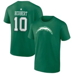 Fanatics Branded Men's Justin Herbert Green Los Angeles Chargers St. Patrick's Day Icon Player T-Shirt