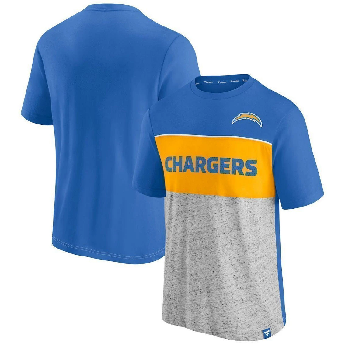 Fanatics Branded Men's Powder Blue/Heathered Gray Los Angeles Chargers Colorblock T-Shirt 3 Fanatics Branded Men's Powder Blue/Heathered Gray Los Angeles Chargers Colorblock T-Shirt