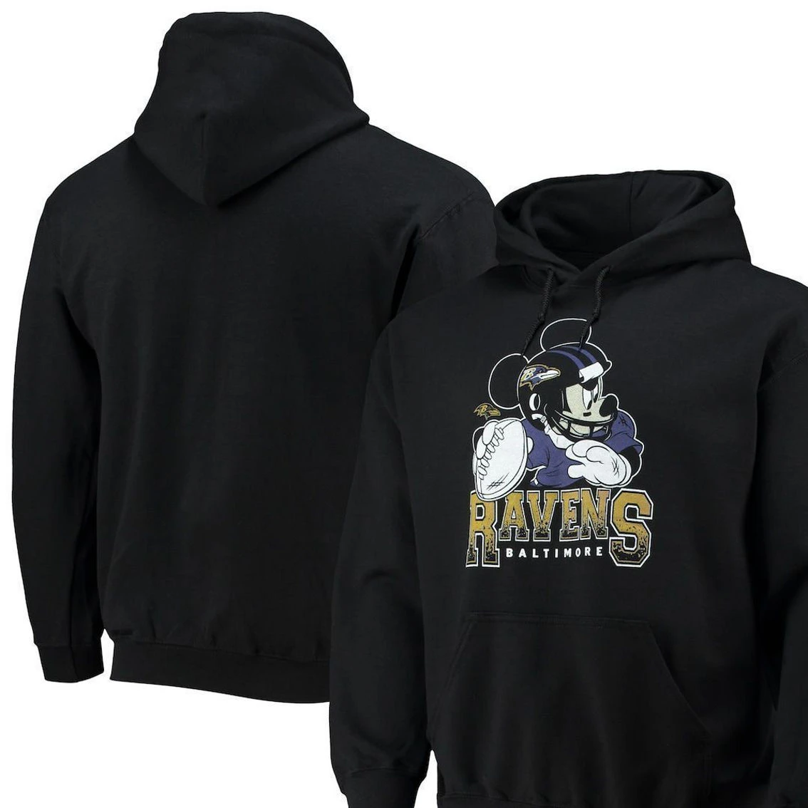 Junk Food Men's Black Baltimore Ravens Disney Mickey Quarterback Pullover Hoodie 4 Junk Food Men's Black Baltimore Ravens Disney Mickey Quarterback Pullover Hoodie - Image 2