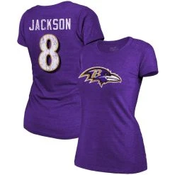 Majestic Threads Women's Threads Lamar Jackson Purple Baltimore Ravens Tri-Blend Name & Number T-Shirt