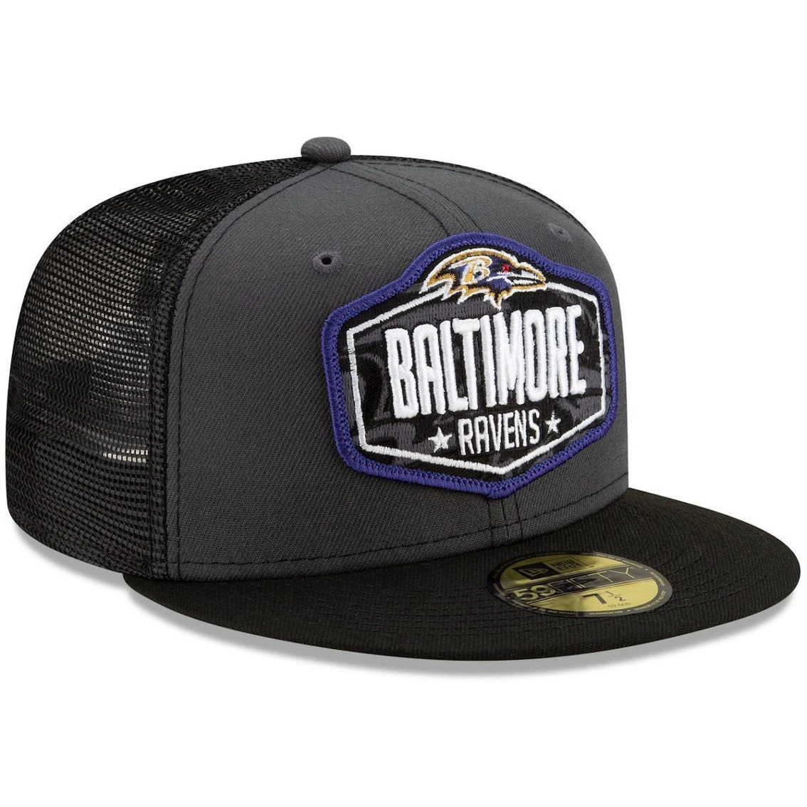 Men's New Era Graphite/Black Baltimore Ravens 2021 NFL Draft On-Stage 59FIFTY Fitted Hat 6 Men's New Era Graphite/Black Baltimore Ravens 2021 NFL Draft On-Stage 59FIFTY Fitted Hat - Image 4