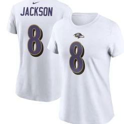 Women's Nike Lamar Jackson White Baltimore Ravens Player Name & Number T-Shirt