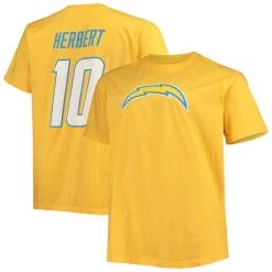 Fanatics Branded Men's Justin Herbert Gold Los Angeles Chargers Big & Tall Player Name & Number T-Shirt