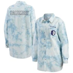 WEAR By Erin Andrews Women's Denim Baltimore Ravens Chambray Acid-Washed Long Sleeve Button-Up Shirt