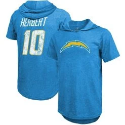 Majestic Threads Men's Justin Herbert Powder Blue Los Angeles Chargers Player Name & Number Tri-Blend Hoodie T-Shirt