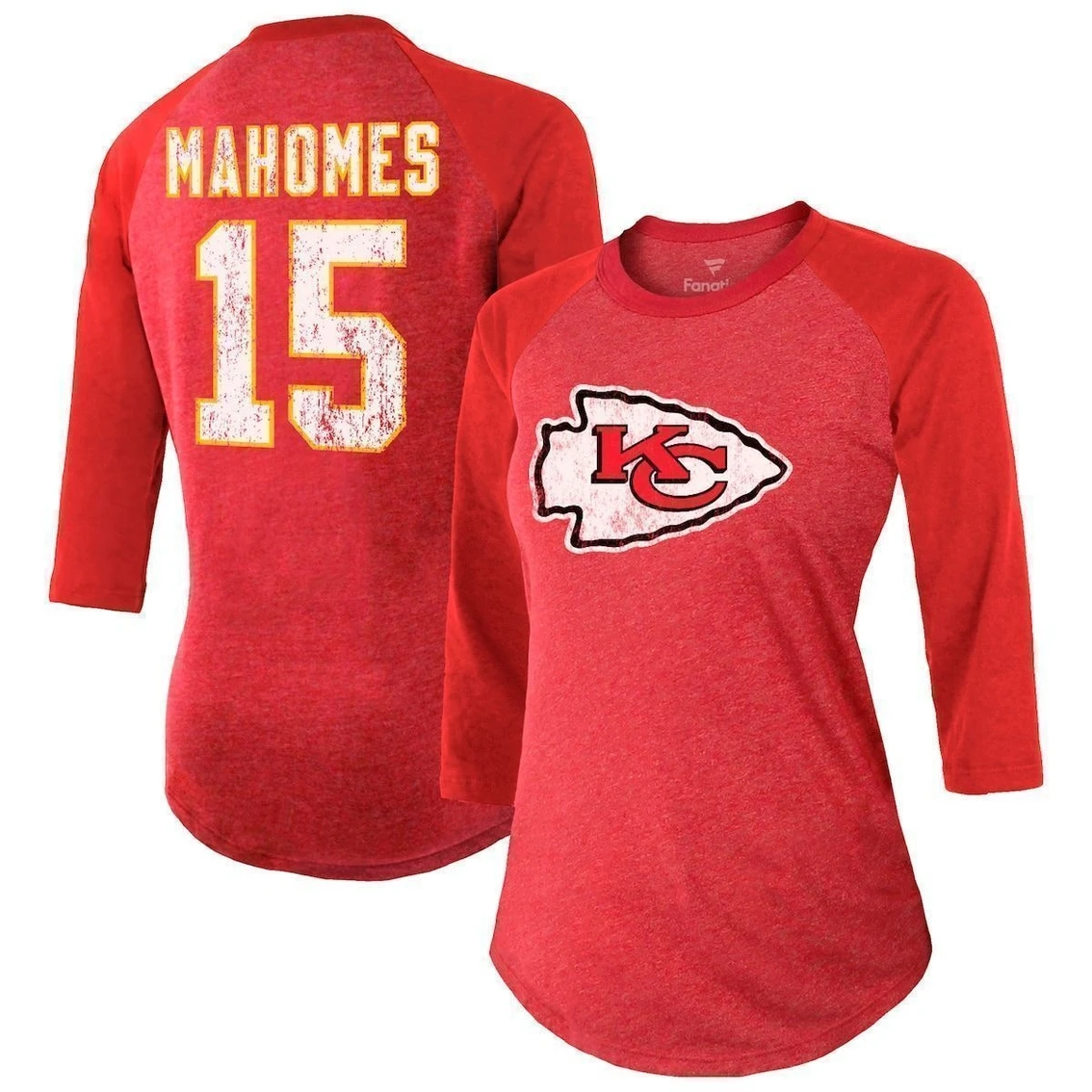 Majestic Threads Women's Patrick Mahomes Red Kansas City Chiefs Player Name & Number Raglan Tri-Blend 3/4-Sleeve T-Shirt 4 Majestic Threads Women's Patrick Mahomes Red Kansas City Chiefs Player Name & Number Raglan Tri-Blend 3/4-Sleeve T-Shirt - Image 2