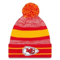 Men's New Era Red Kansas City Chiefs Team Logo Cuffed Knit Hat With Pom