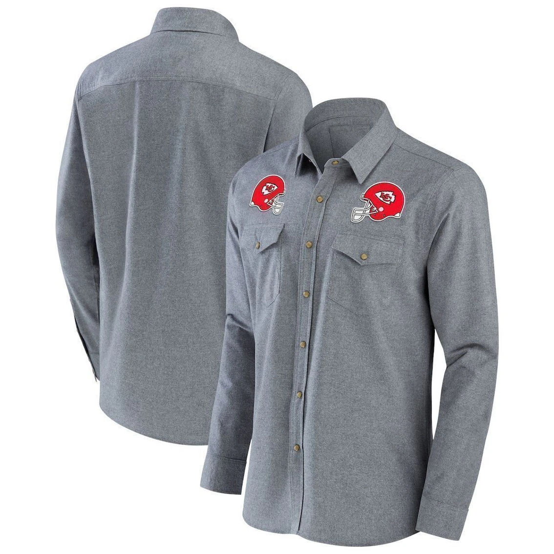 NFL X Darius Rucker Collection By Fanatics Men's Gray Kansas City Chiefs Chambray Button-Up Long Sleeve Shirt 3 NFL X Darius Rucker Collection By Fanatics Men's Gray Kansas City Chiefs Chambray Button-Up Long Sleeve Shirt