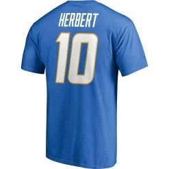 Fanatics Branded Men's Justin Herbert Powder Blue Los Angeles Chargers Player Icon Name & Number T-Shirt -Mitchell & Ness store DSCO1137452532 1191 ALT3