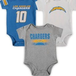 Outerstuff Newborn & Infant Justin Herbert Powder Blue/White/Heathered Gray Los Angeles Chargers Three-Pack Name & Number Bodysuit Set