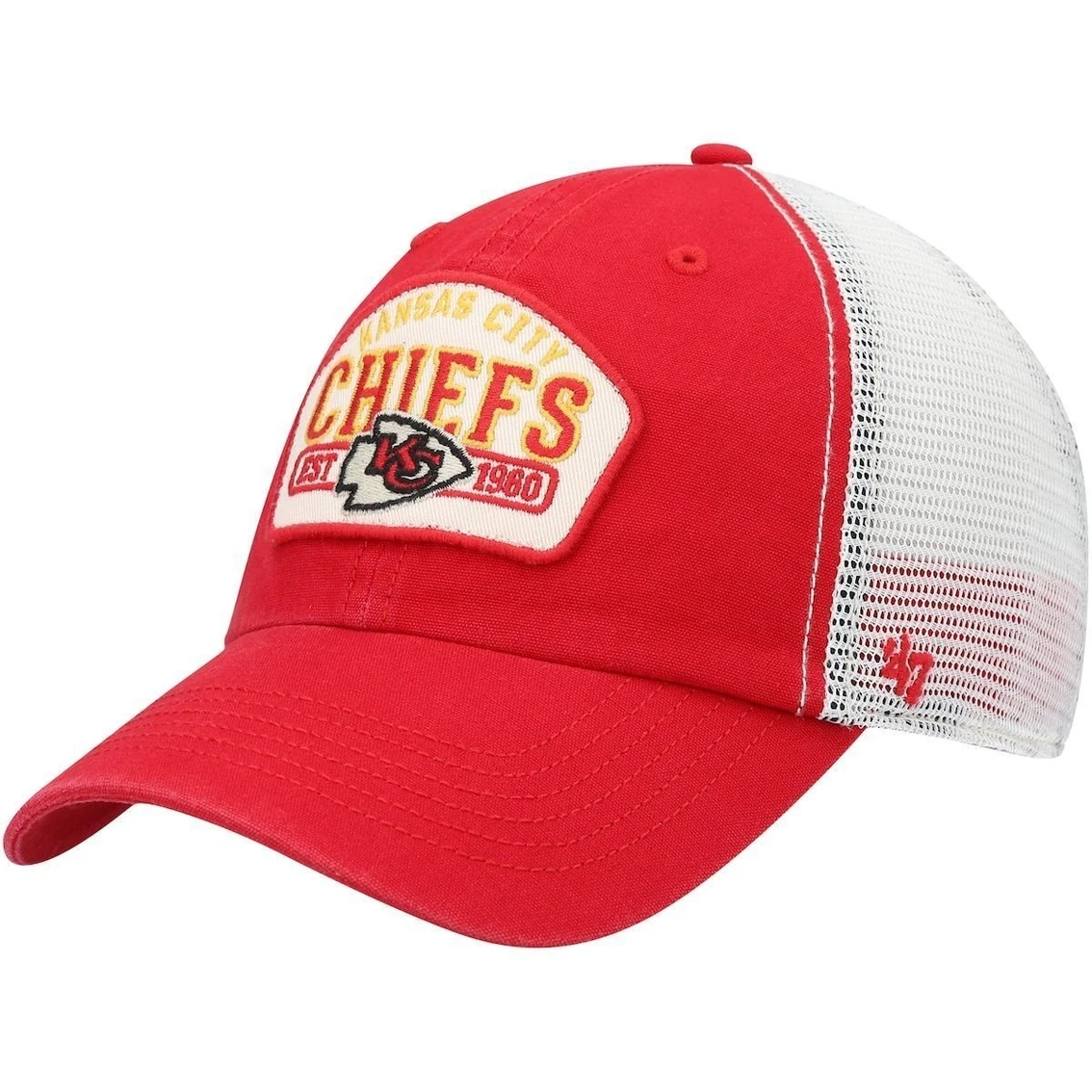 '47 Men's Red/Natural Kansas City Chiefs Penwald Trucker Clean Up Snapback Hat 3 '47 Men's Red/Natural Kansas City Chiefs Penwald Trucker Clean Up Snapback Hat
