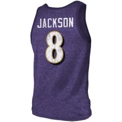 Majestic Threads Men's Fanatics Branded Lamar Jackson Purple Baltimore Ravens Name & Number Tri-Blend Tank Top -Mitchell & Ness store DSCO1140297908 2729 ALT3