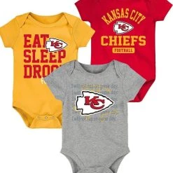 Outerstuff Newborn & Infant Red/Yellow Kansas City Chiefs Eat Sleep Drool Football Three-Piece Bodysuit Set