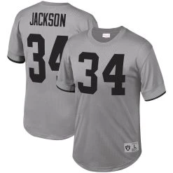 Mitchell & Ness Men's Bo Jackson Gray Los Angeles Raiders Retired Player Name & Number Mesh Top