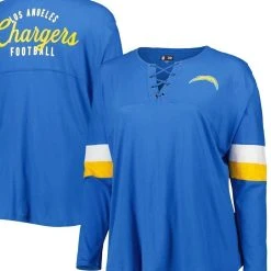 New Era Women's Powder Blue Los Angeles Chargers Plus Size Athletic Varsity Lace-Up V-Neck Long Sleeve T-Shirt