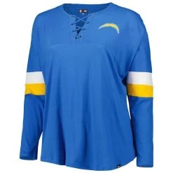 New Era Women's Powder Blue Los Angeles Chargers Plus Size Athletic Varsity Lace-Up V-Neck Long Sleeve T-Shirt -Mitchell & Ness store DSCO1146345508 1191 ALT2