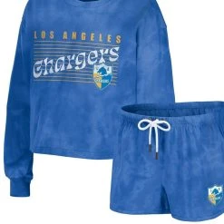 WEAR By Erin Andrews Women's Powder Blue Los Angeles Chargers Tie-Dye Cropped Pullover Sweatshirt & Shorts Lounge Set