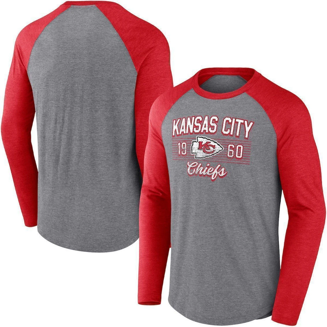 Fanatics Branded Men's Heathered Gray/Heathered Red Kansas City Chiefs Weekend Casual Raglan Long Sleeve T-Shirt 4 Fanatics Branded Men's Heathered Gray/Heathered Red Kansas City Chiefs Weekend Casual Raglan Long Sleeve T-Shirt - Image 2