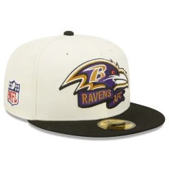 New Era Men's Cream/Black Baltimore Ravens 2022 Sideline 59FIFTY Fitted Hat