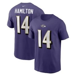 Nike Men's Kyle Hamilton Purple Baltimore Ravens Player Name & Number T-Shirt