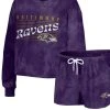 WEAR By Erin Andrews Women's Purple Baltimore Ravens Tie-Dye Cropped Pullover Sweatshirt & Shorts Lounge Set