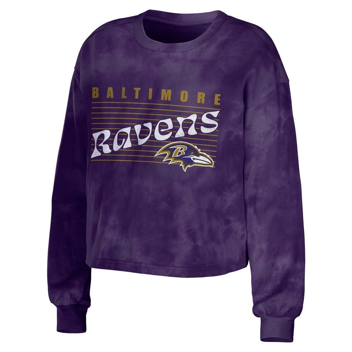 WEAR By Erin Andrews Women's Purple Baltimore Ravens Tie-Dye Cropped Pullover Sweatshirt & Shorts Lounge Set 5 WEAR By Erin Andrews Women's Purple Baltimore Ravens Tie-Dye Cropped Pullover Sweatshirt & Shorts Lounge Set - Image 3