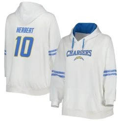 Profile Women's Justin Herbert White/Powder Blue Los Angeles Chargers Plus Size Name & Number Pullover Hoodie
