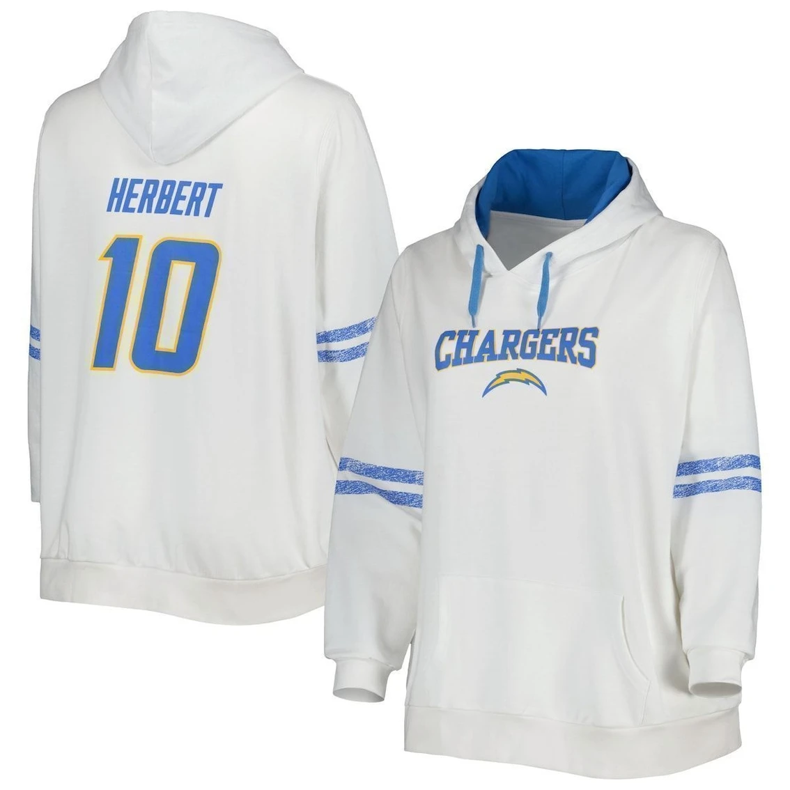 Profile Women's Justin Herbert White/Powder Blue Los Angeles Chargers Plus Size Name & Number Pullover Hoodie 4 Profile Women's Justin Herbert White/Powder Blue Los Angeles Chargers Plus Size Name & Number Pullover Hoodie - Image 2