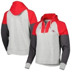 Women's Antigua Heathered Gray/Red Kansas City Chiefs Jackpot Raglan Half-Zip Pullover Hoodie