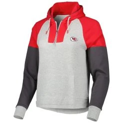 Women's Antigua Heathered Gray/Red Kansas City Chiefs Jackpot Raglan Half-Zip Pullover Hoodie -Mitchell & Ness store DSCO1148310677 FJad ALT2