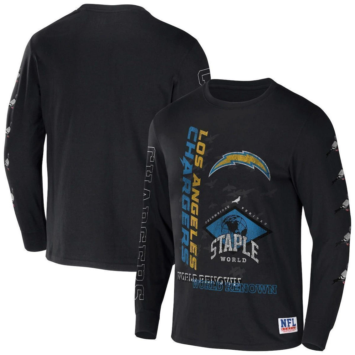 Staple Men's NFL X Black Los Angeles Chargers World Renowned Long Sleeve T-Shirt 3 Staple Men's NFL X Black Los Angeles Chargers World Renowned Long Sleeve T-Shirt