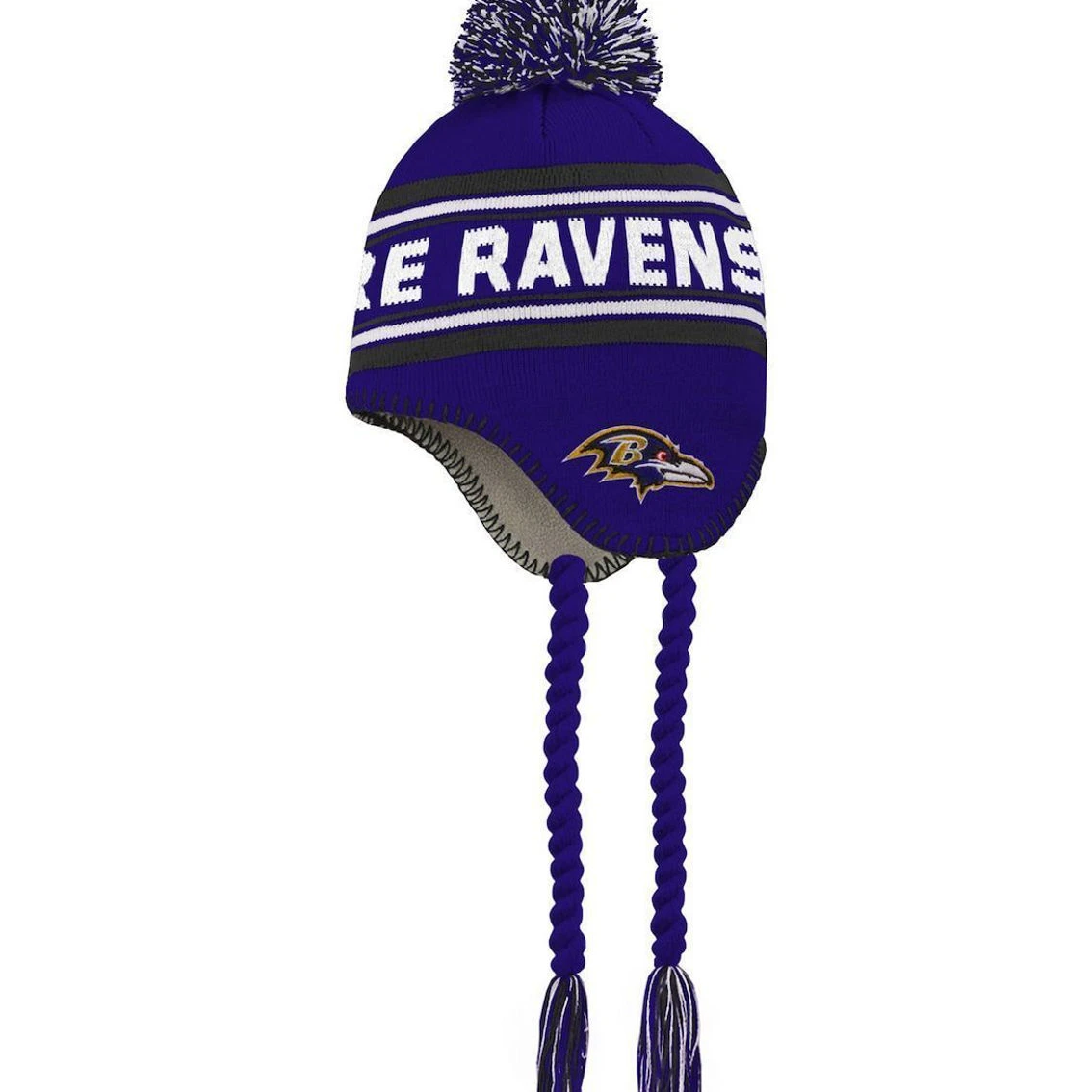 Outerstuff Preschool Purple/Black Baltimore Ravens Jacquard Tassel Knit Hat With Pom 4 Outerstuff Preschool Purple/Black Baltimore Ravens Jacquard Tassel Knit Hat With Pom - Image 2